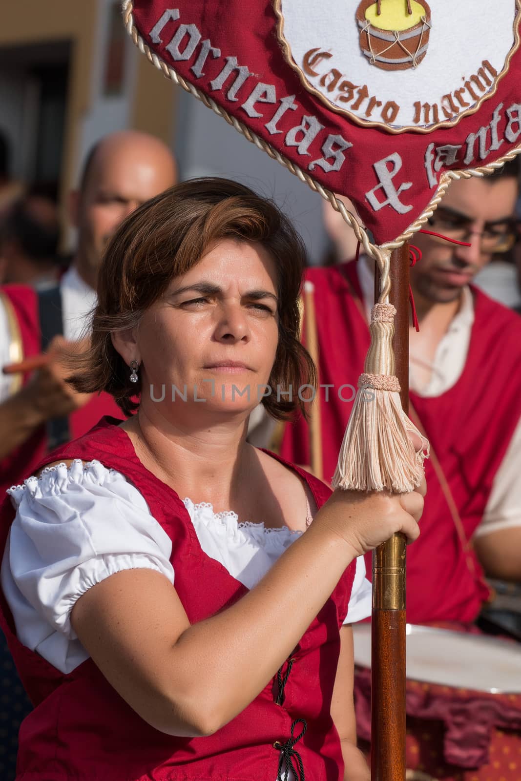 CASTRO MARIM, PORTUGAL - AUGUST 30: View of people, characters, mood, colors and street performers at the popular medieval fair held in Castro Marim village, Portugal on august.