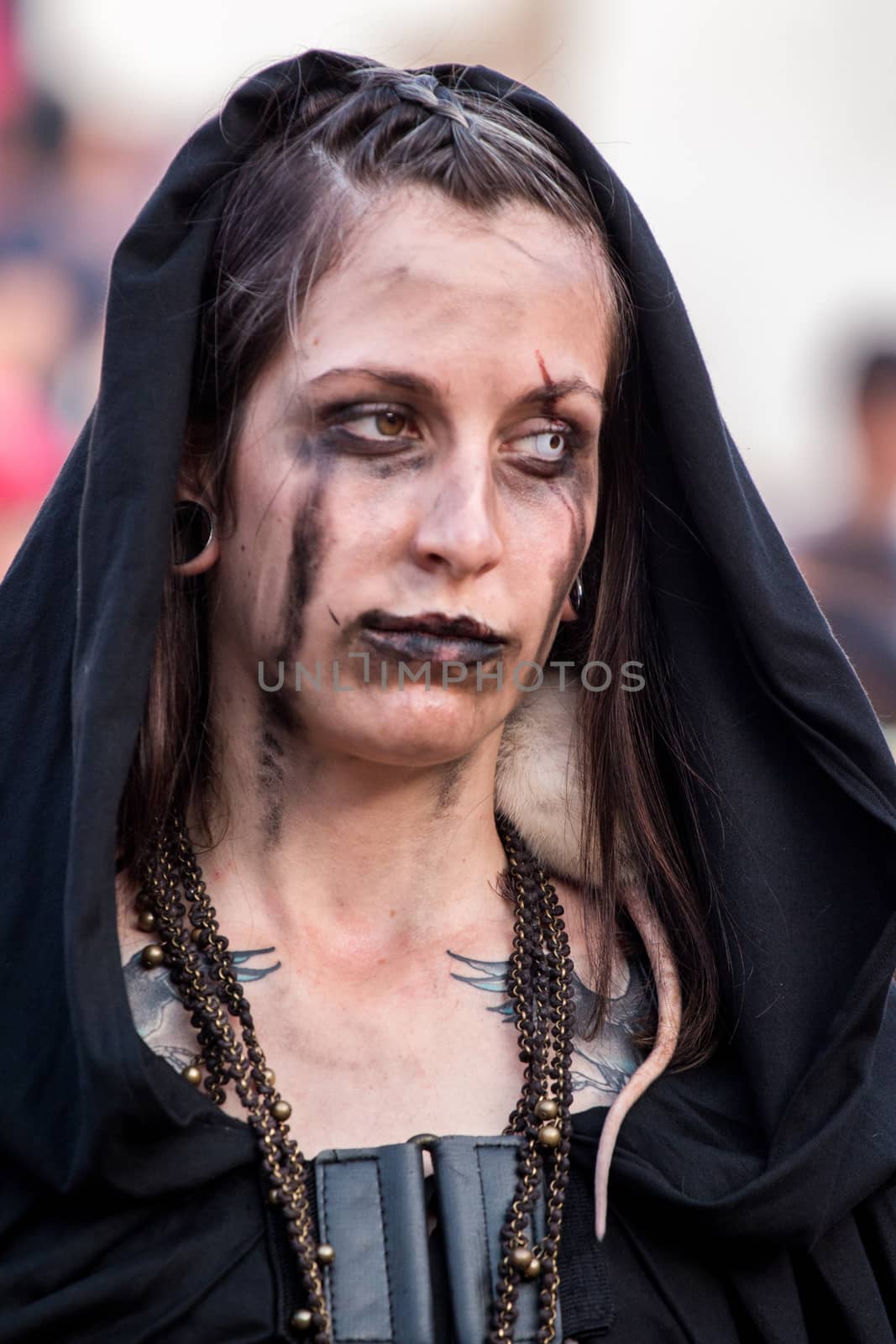 CASTRO MARIM, PORTUGAL - AUGUST 30: View of people, characters, mood, colors and street performers at the popular medieval fair held in Castro Marim village, Portugal on august.