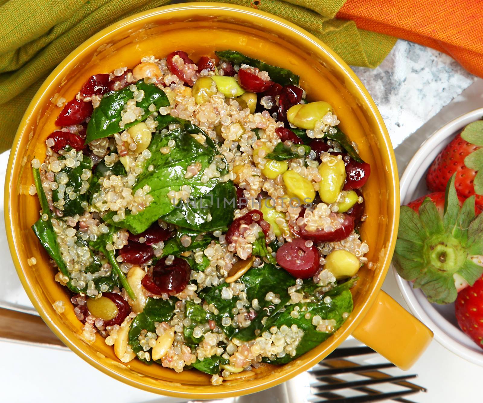 Above View Cranberry Quinoa Salad and Strawberries by duplass