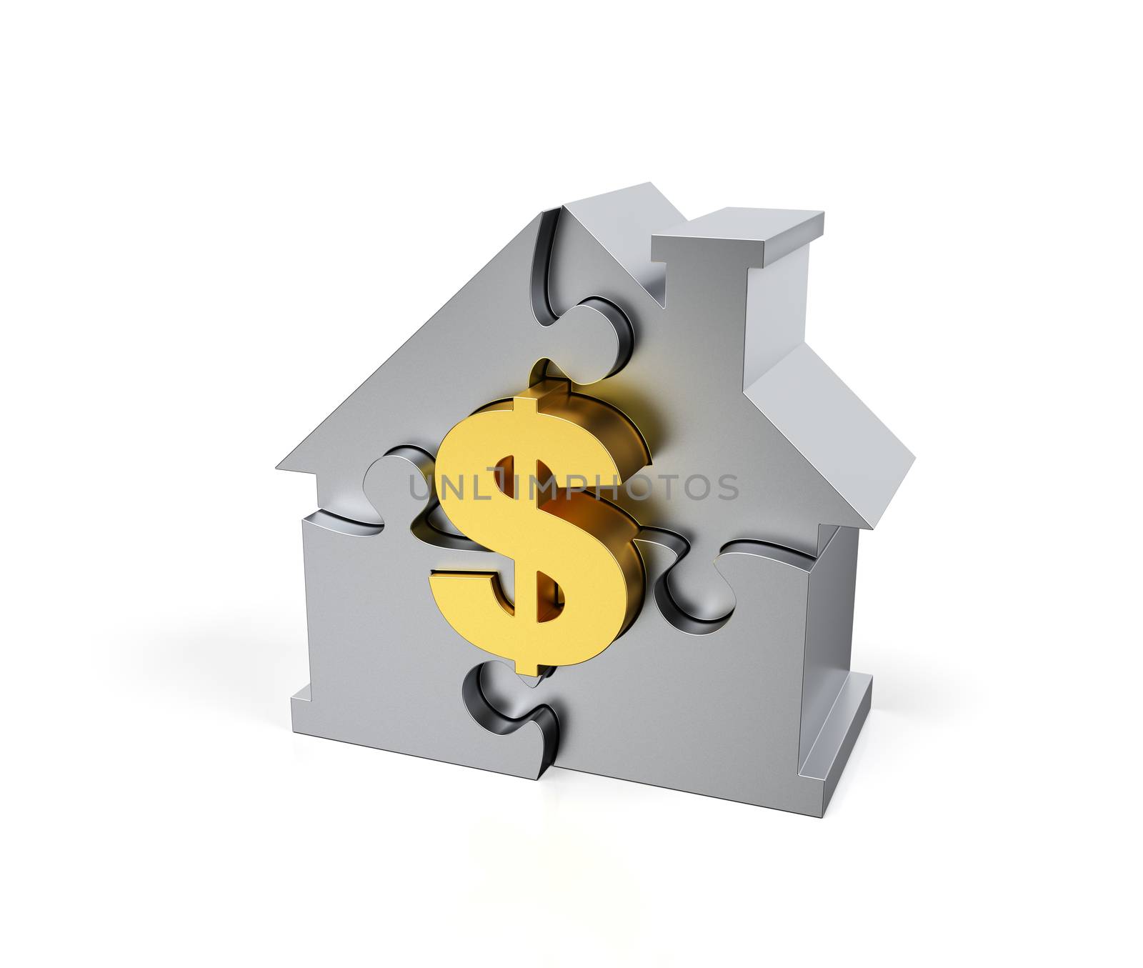 Steel Jigsaw Puzzle house with golden dollar sign by vkstudio
