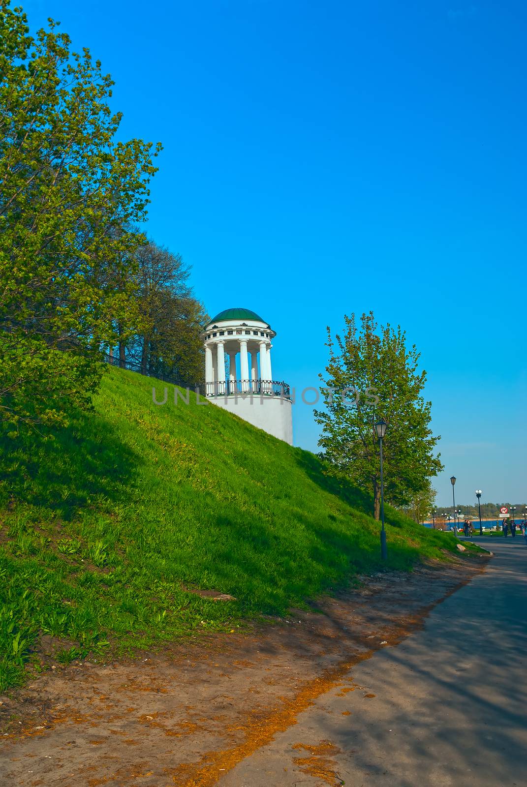 Famous gazebo on the embankment of the Volga river in Yaroslavl