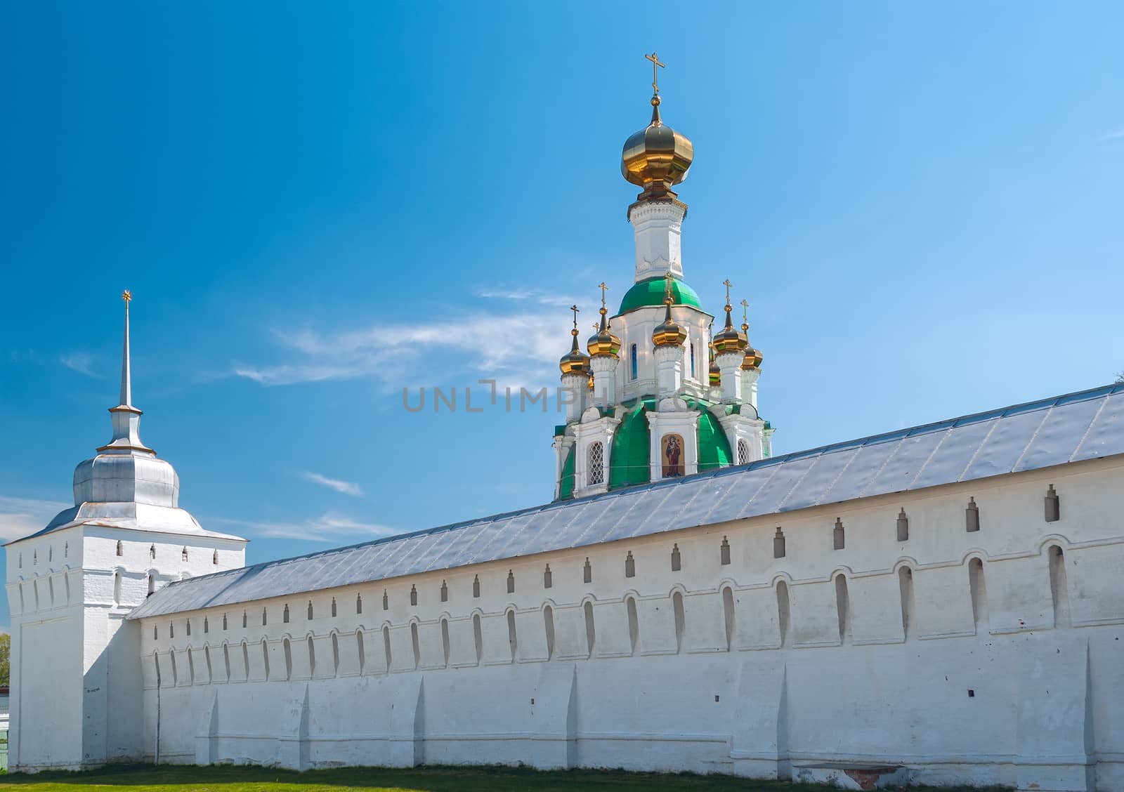 White  Ortodox monastery in sunny spring day by BIG_TAU