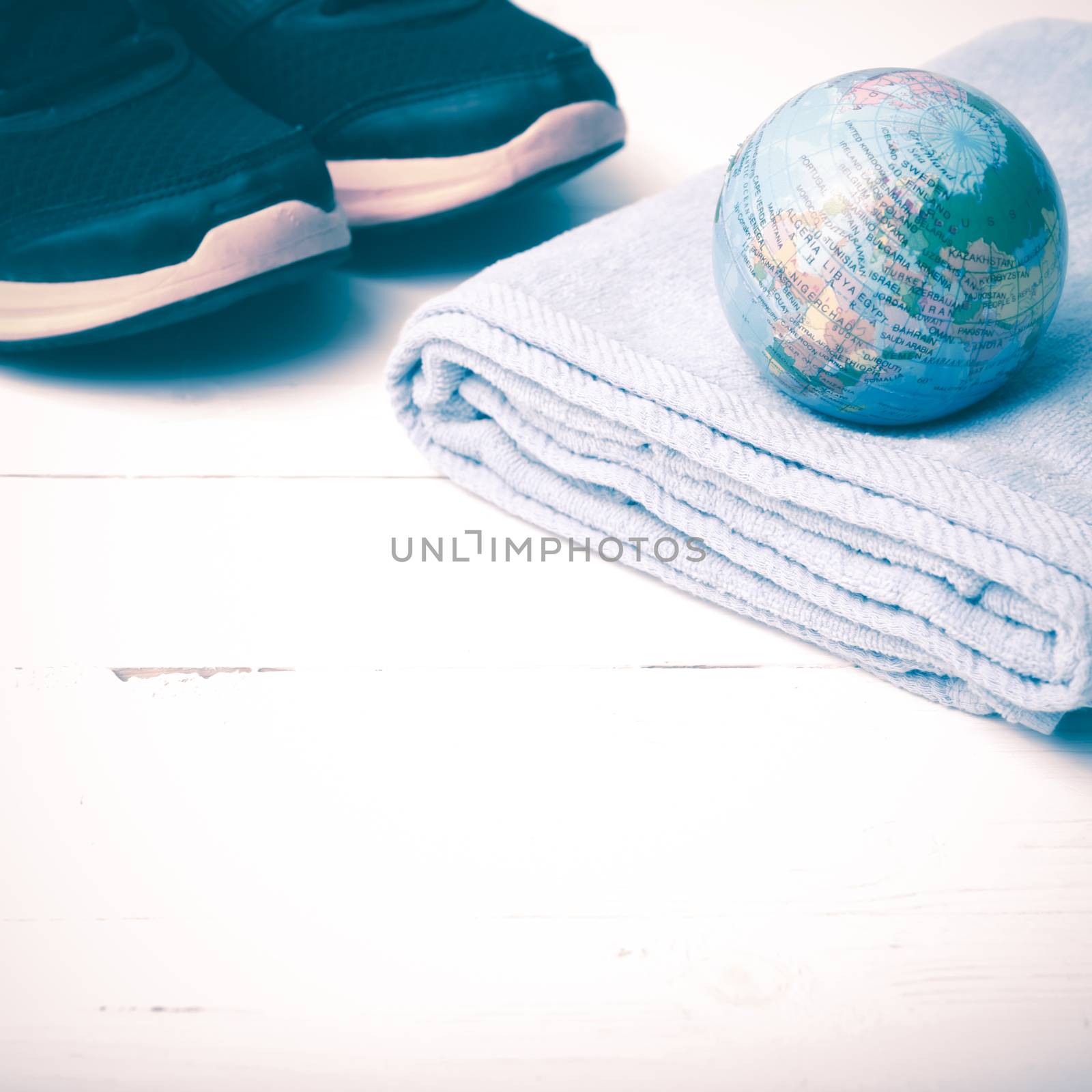 running shoes,earth ball and towel vintage style by ammza12