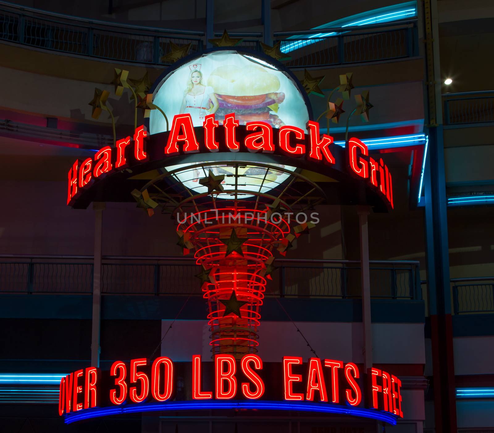 LAS VEGAS, NV/USA - FEBRUARY 14, 2016: Heart Attack Grill exterior sign and logo.The Heart Attack Grill is an American hamburger restaurant in Las Vegas, Nevada.