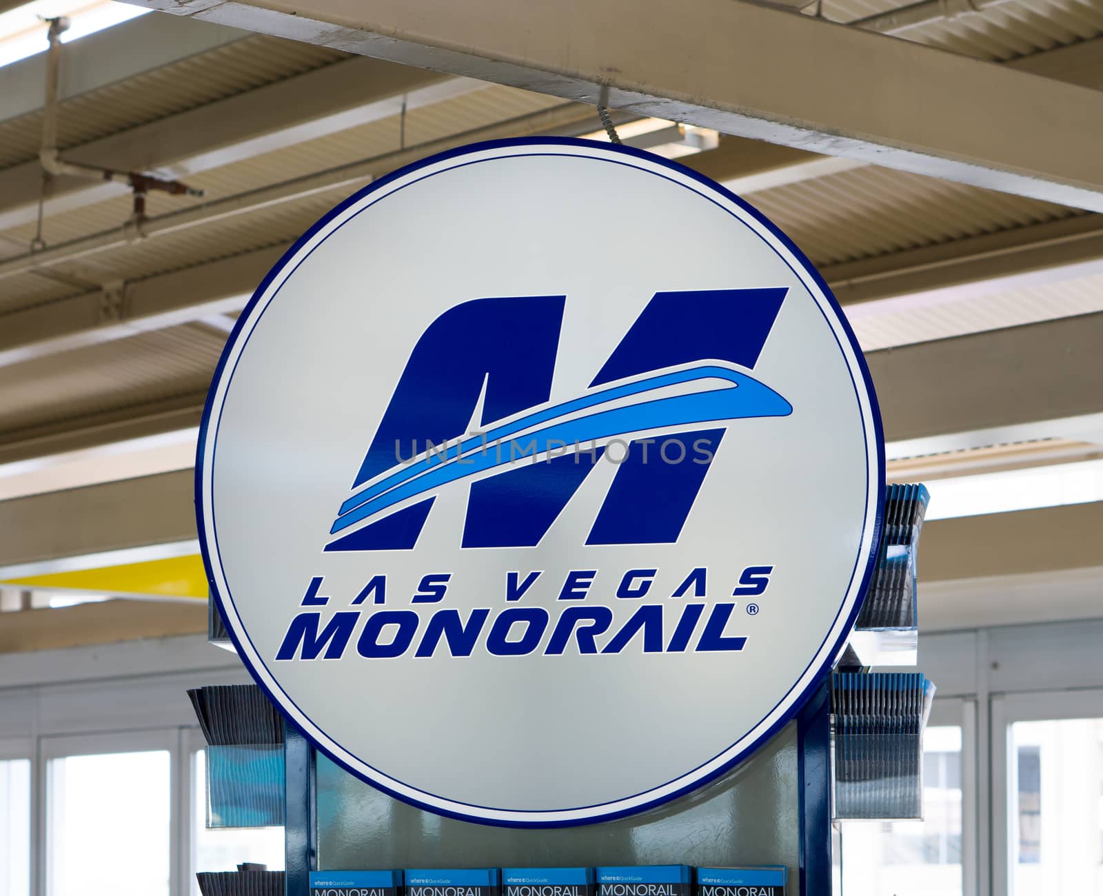 LAS VEGAS, NV/USA - FEBRUARY 14, 2016: Las Vegas Monorail sign and logo. The Las Vegas Monorail transports tourists on the Las Vegas Strip.