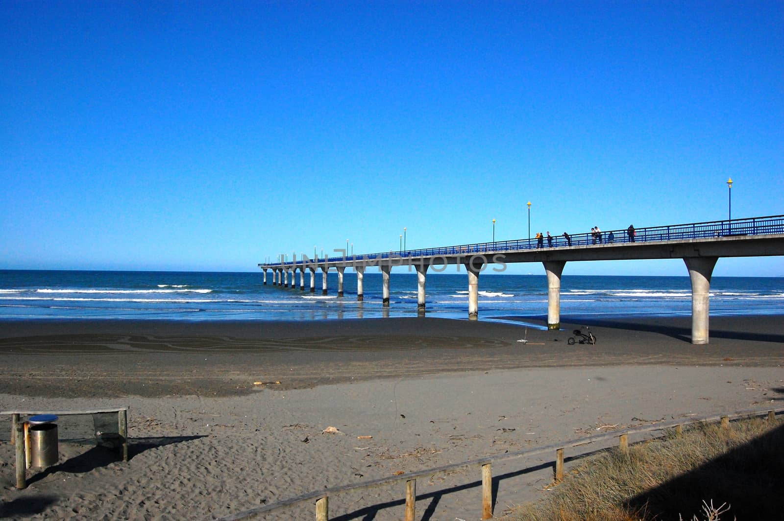 Concrete pier at town New Brighton beach, Canterbury Region, Christchurch, South Island, New Zealand