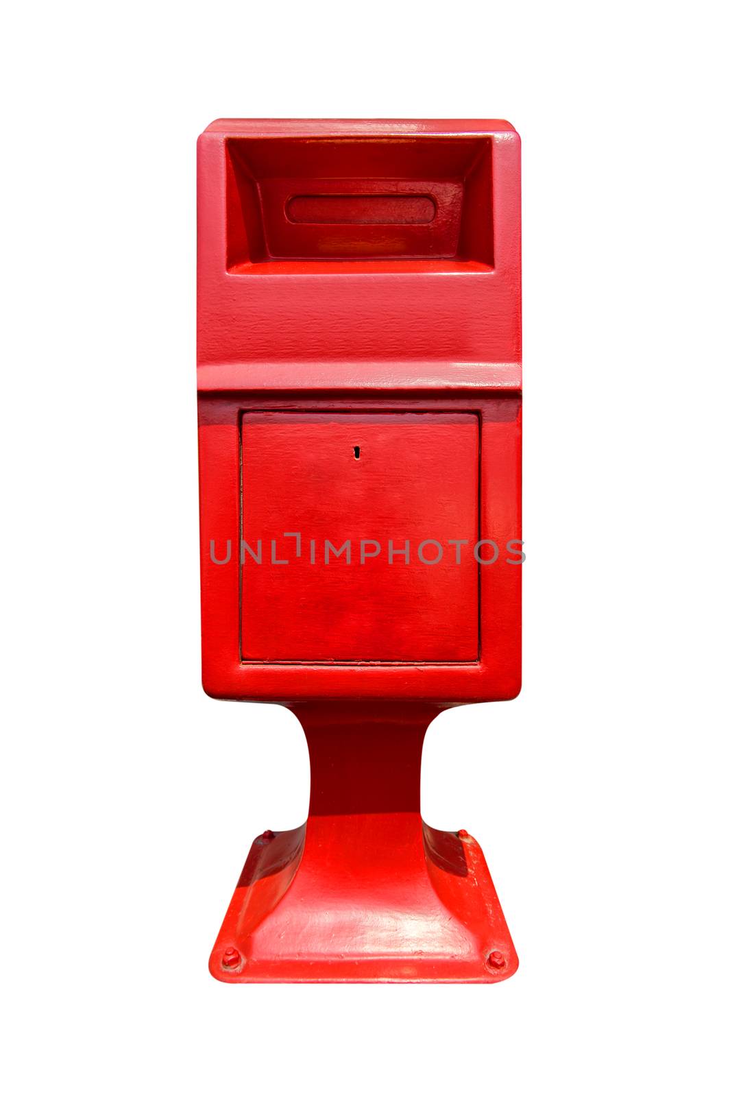 Red postbox isolated on white background.