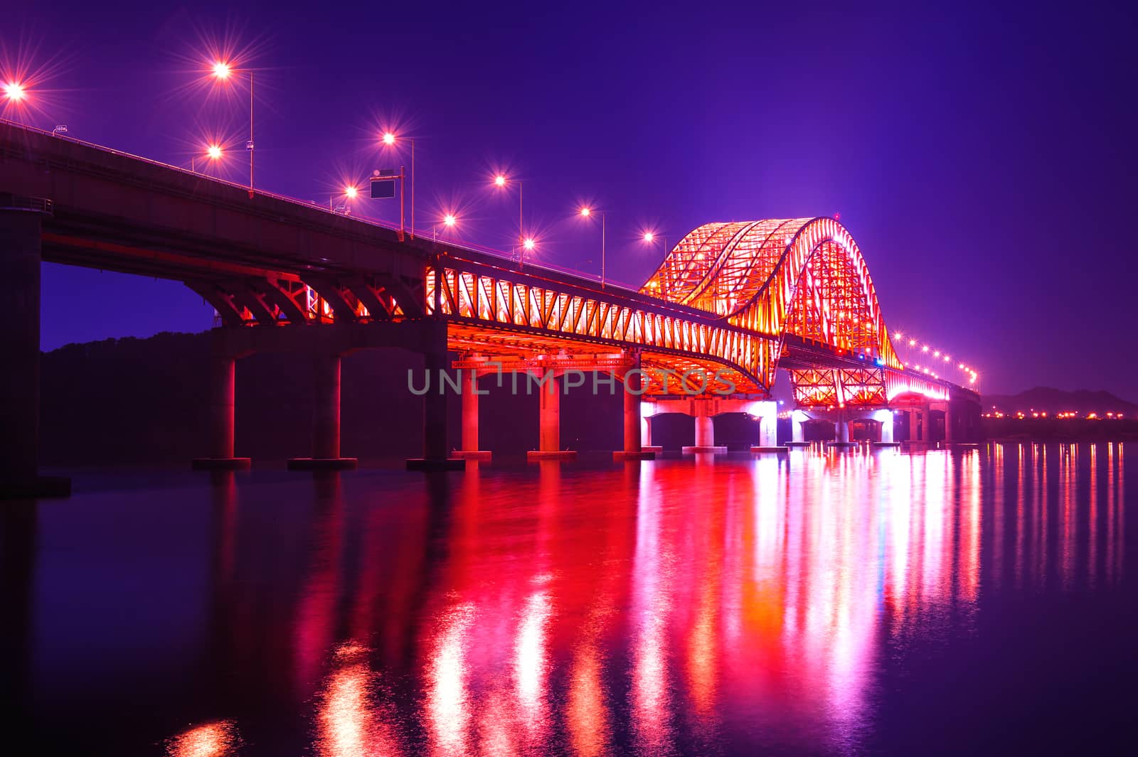 Banghwa bridge at night in Seoul,Korea