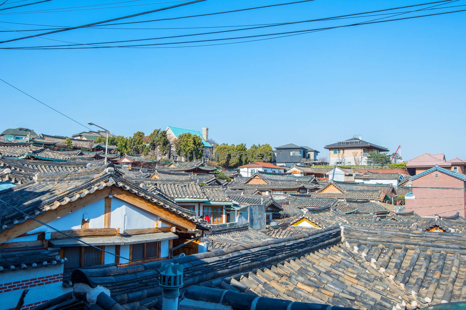 Bukchon Hanok Village,Traditional Korean style architecture in S by gutarphotoghaphy