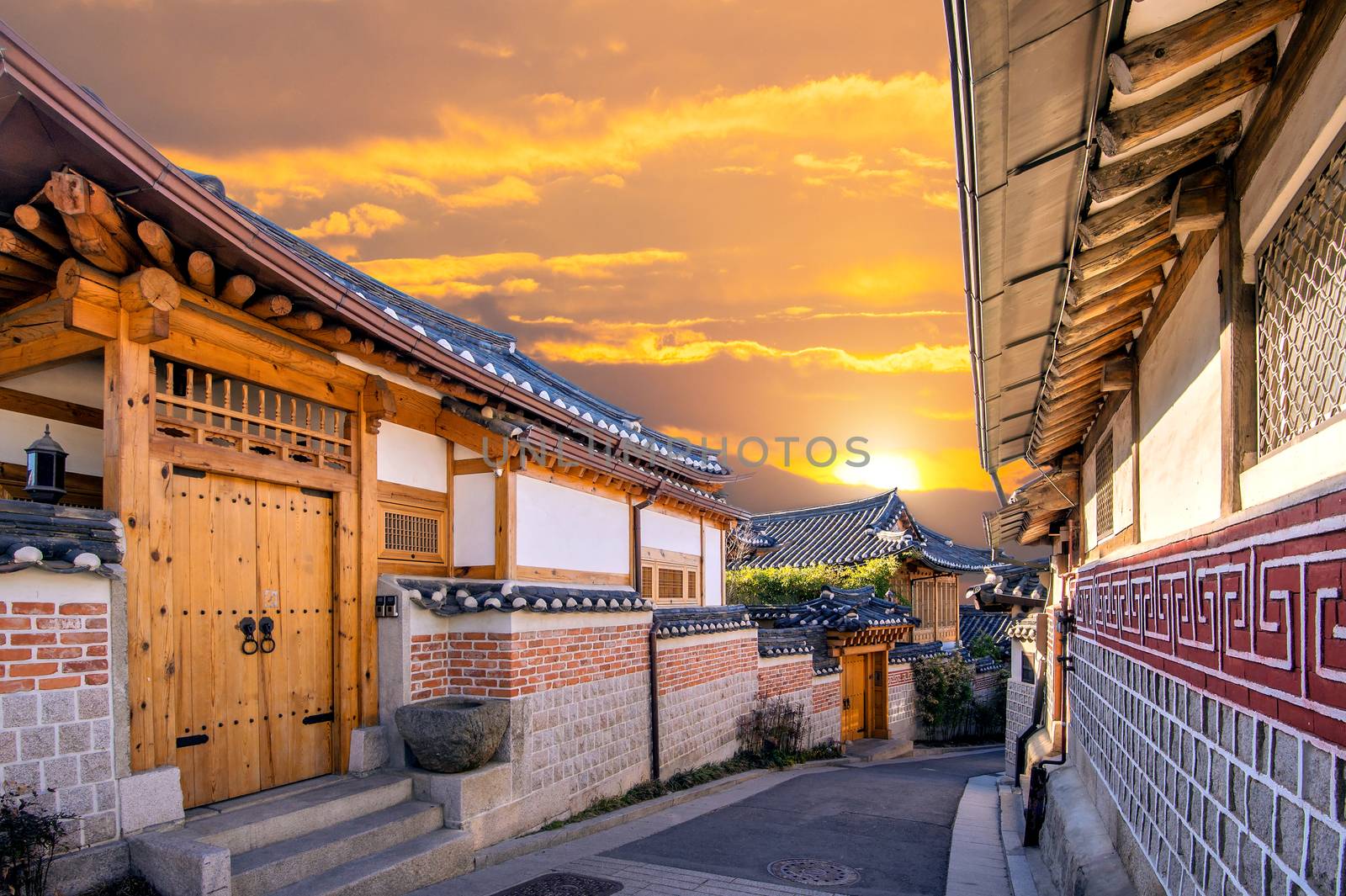 Bukchon Hanok Village,Traditional Korean style architecture in S by gutarphotoghaphy