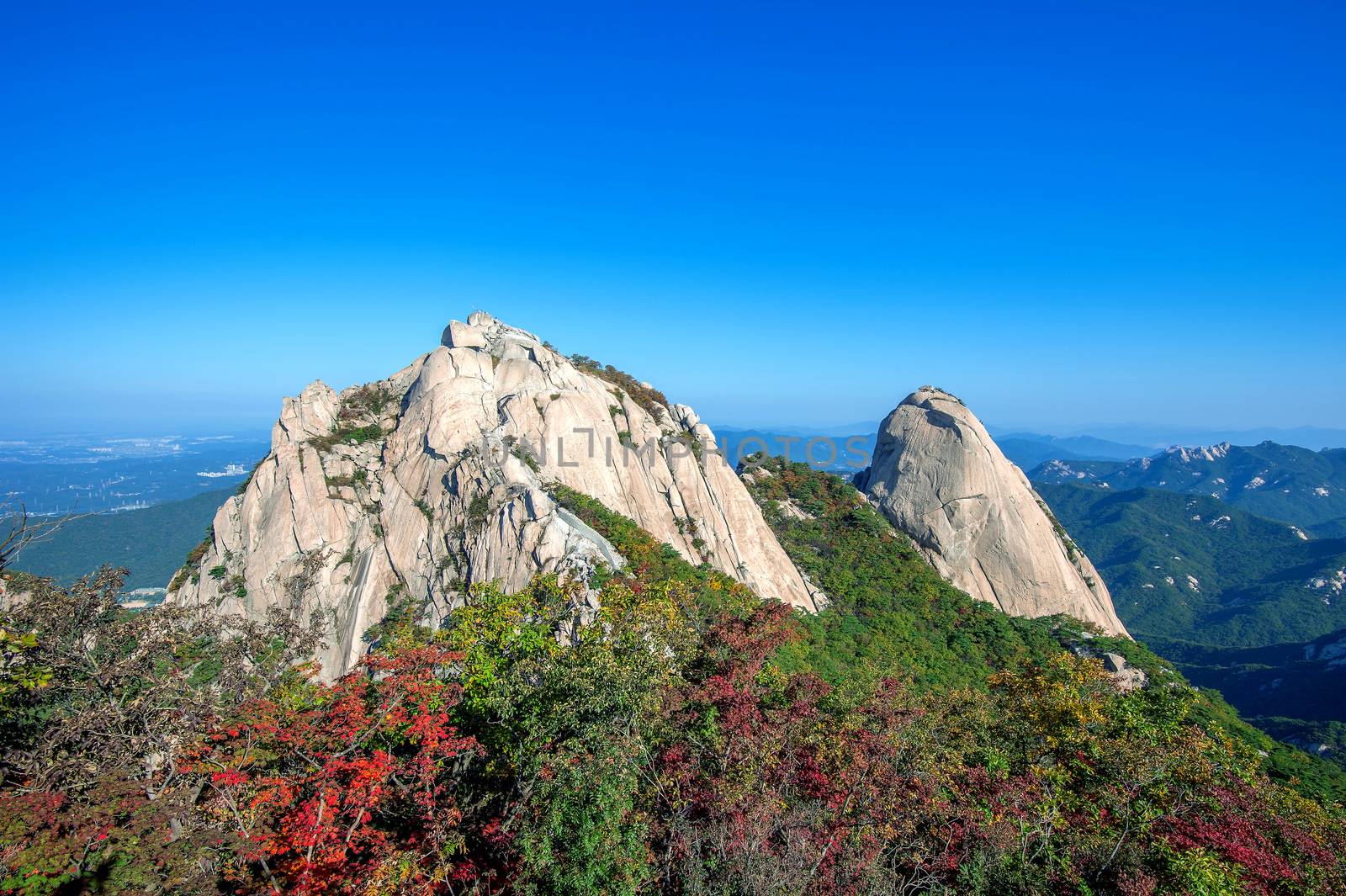 Baegundae peak and Bukhansan mountains in autumn,Seoul in South Korea.