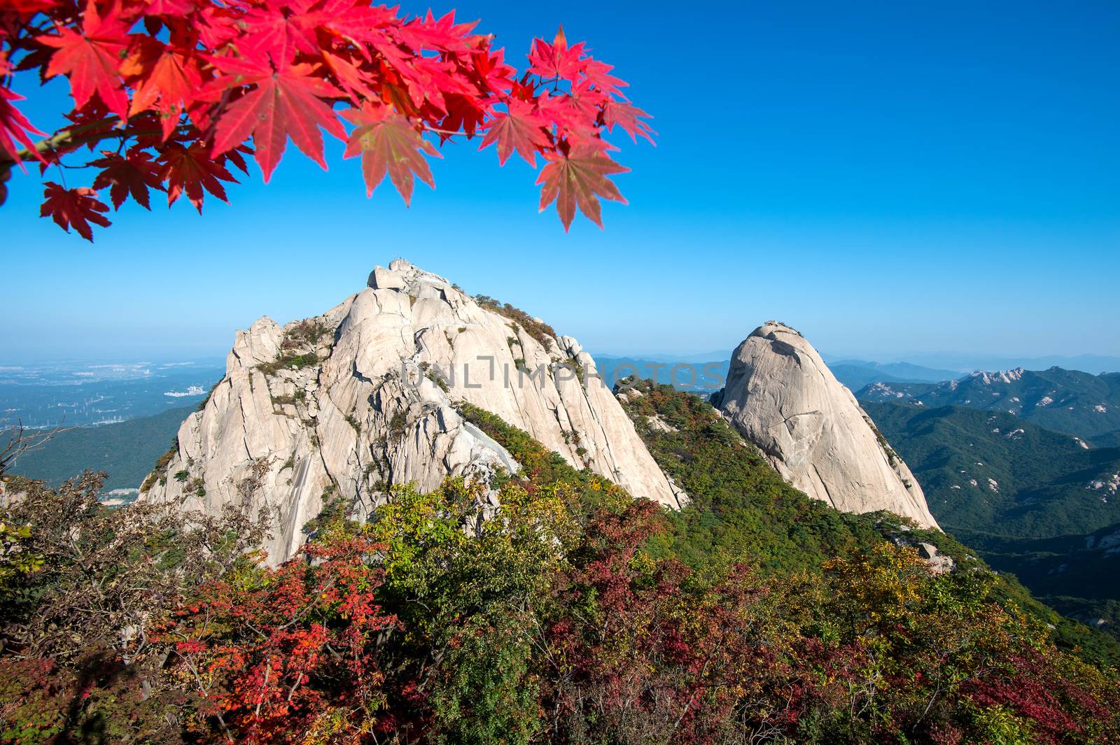 Baegundae peak and Bukhansan mountains in autumn,Seoul in South Korea.