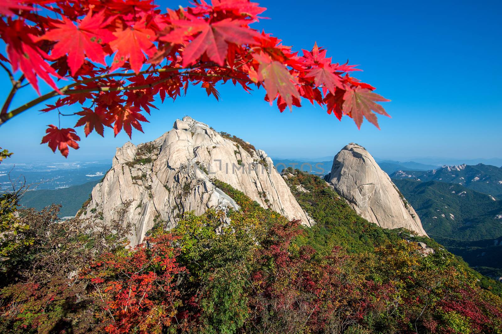 Baegundae peak and Bukhansan mountains in autumn,Seoul in South Korea.