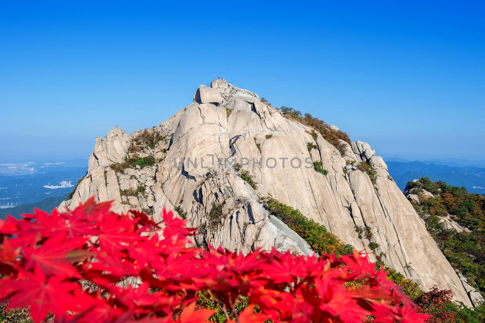 Baegundae peak and Bukhansan mountains in autumn,Seoul in South Korea.