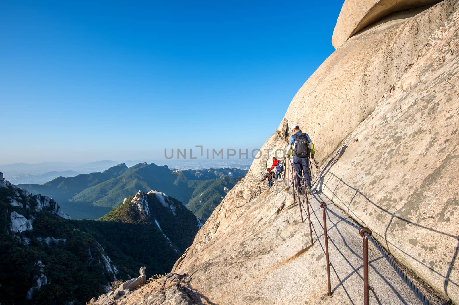 SEOUL, SOUTH KOREA - SEP 27: Climbers and Tourists on Bukhansan mountain. Photo taken on Sep 27, 2015 in Seoul, South Korea.