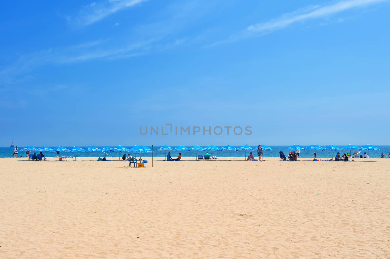 BUSAN, SOUTH KOREA - JUNE 1: Haeundae beach one of the popular beaches of Busan on June 1, 2015 in Busan, South Korea.