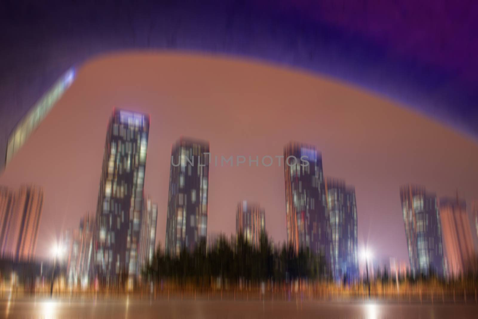 Korea cityscape at night with blur motion