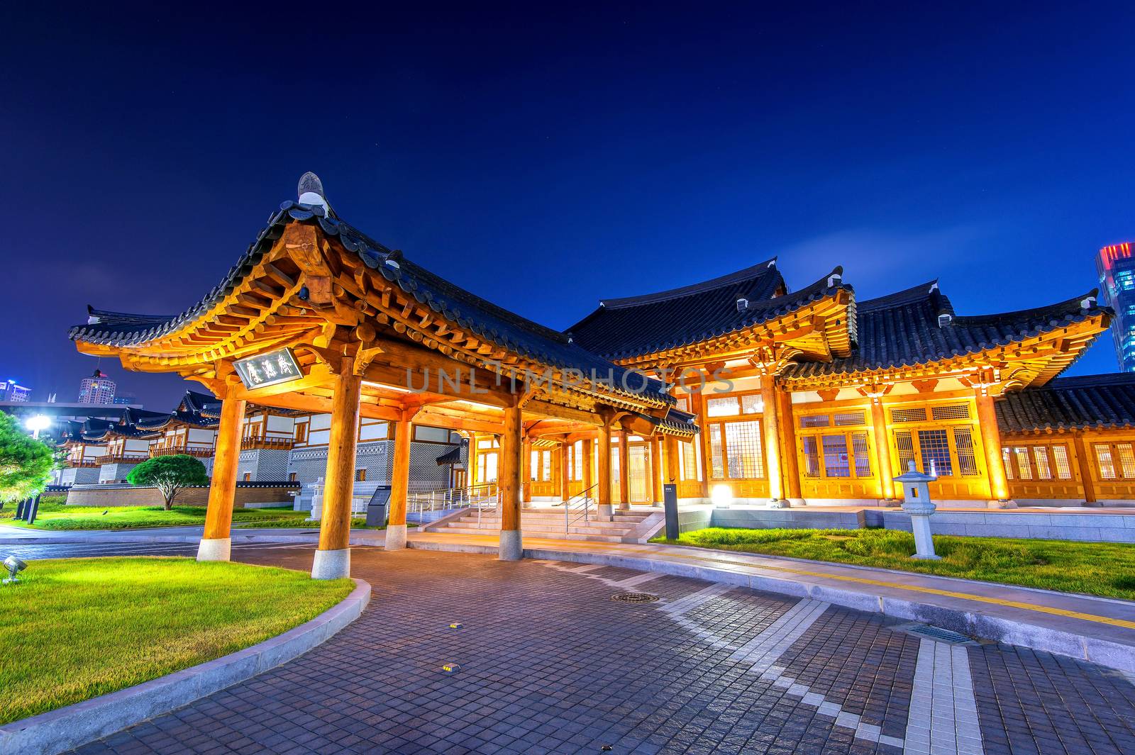 Traditional Korean style architecture at night in Seoul,Korea