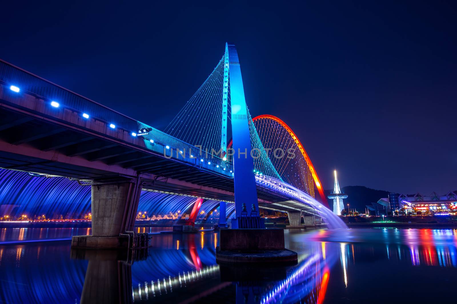 Rainbow fountain show at Expo Bridge in South Korea.