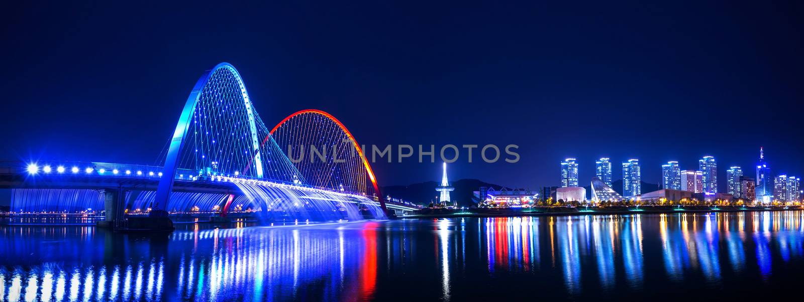 Rainbow fountain show at Expo Bridge in South Korea. by gutarphotoghaphy