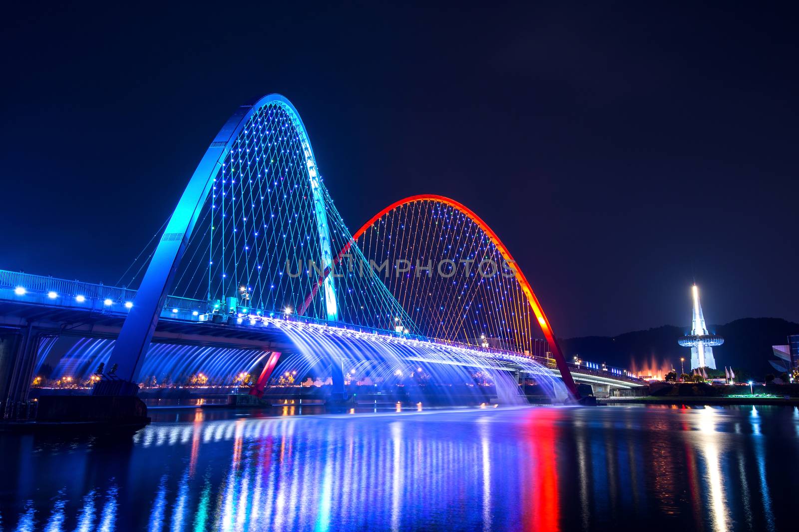 Rainbow fountain show at Expo Bridge in South Korea. by gutarphotoghaphy