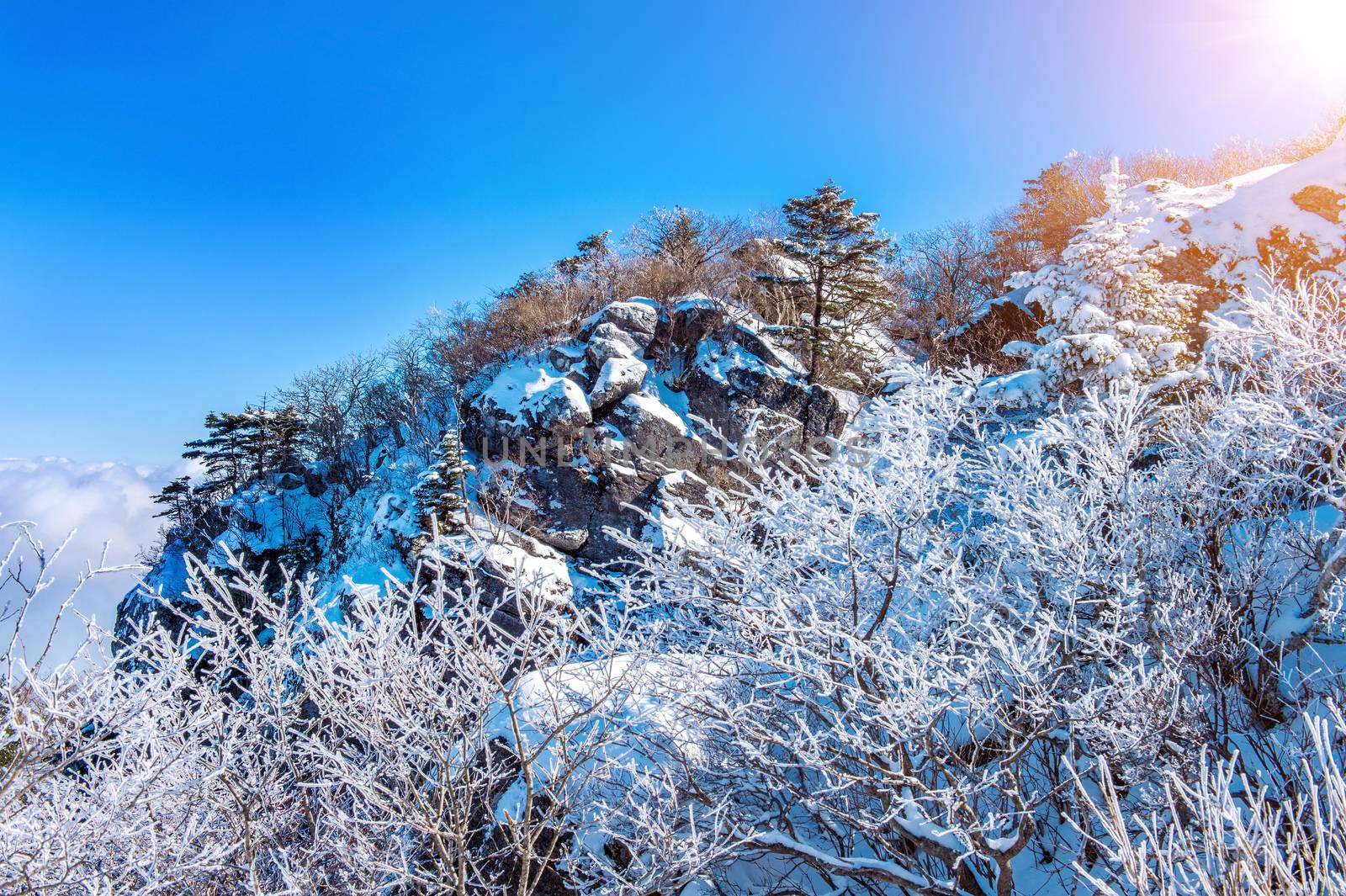 Seoraksan mountains is covered by snow in winter, Korea. by gutarphotoghaphy