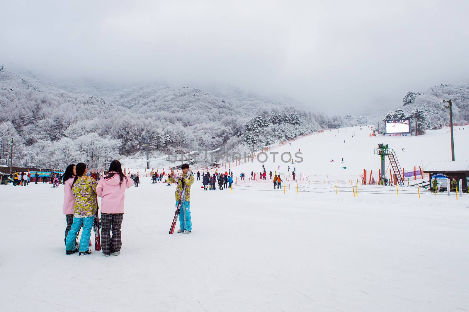 Skiers and Tourists in Deogyusan Ski Resort on Deogyusan mountains,South Korea. by gutarphotoghaphy