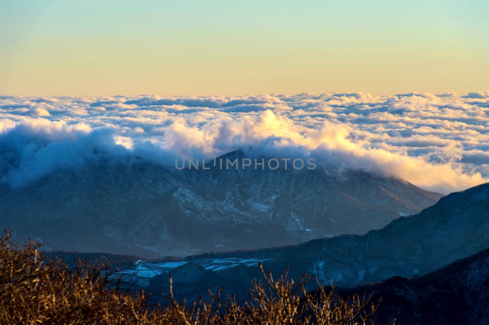 Seoraksan mountains is covered by morning fog and sunrise in Seoul,Korea