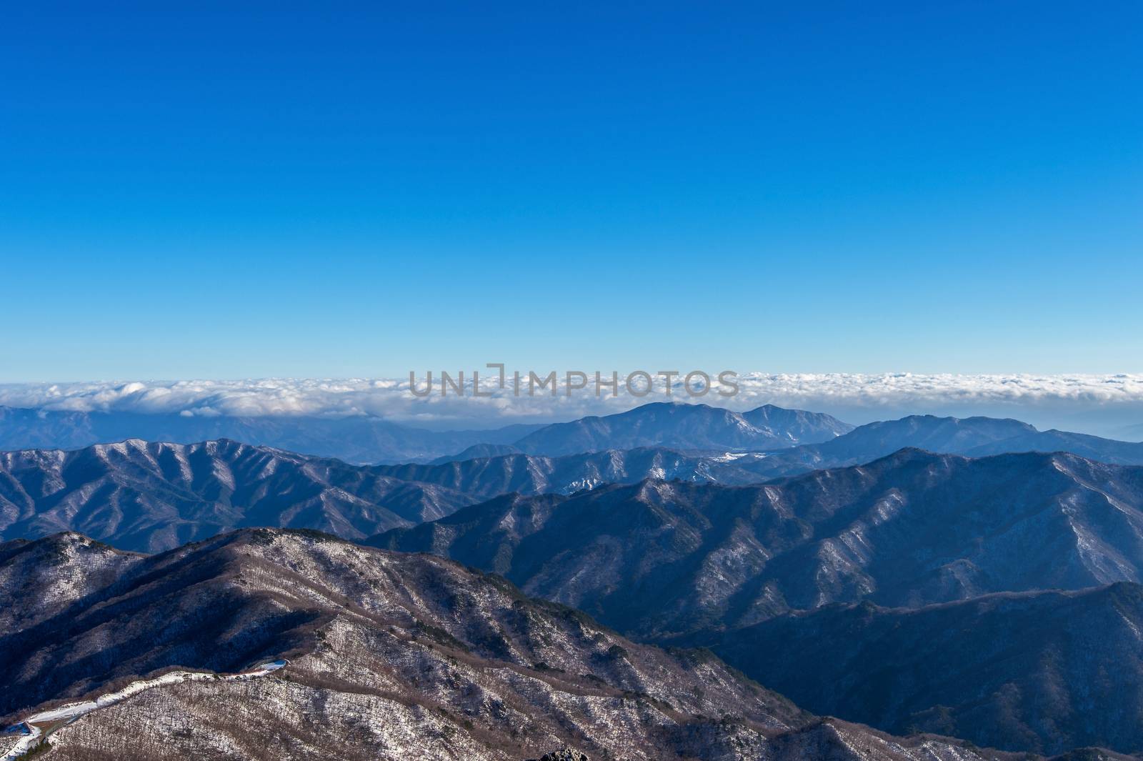 Deogyusan mountains is covered by snow and morning fog in winter,South Korea.