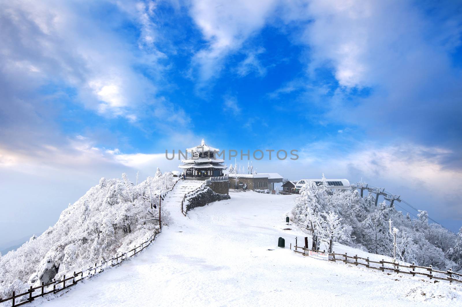 Deogyusan mountains is covered by snow and morning fog in winter,South Korea.