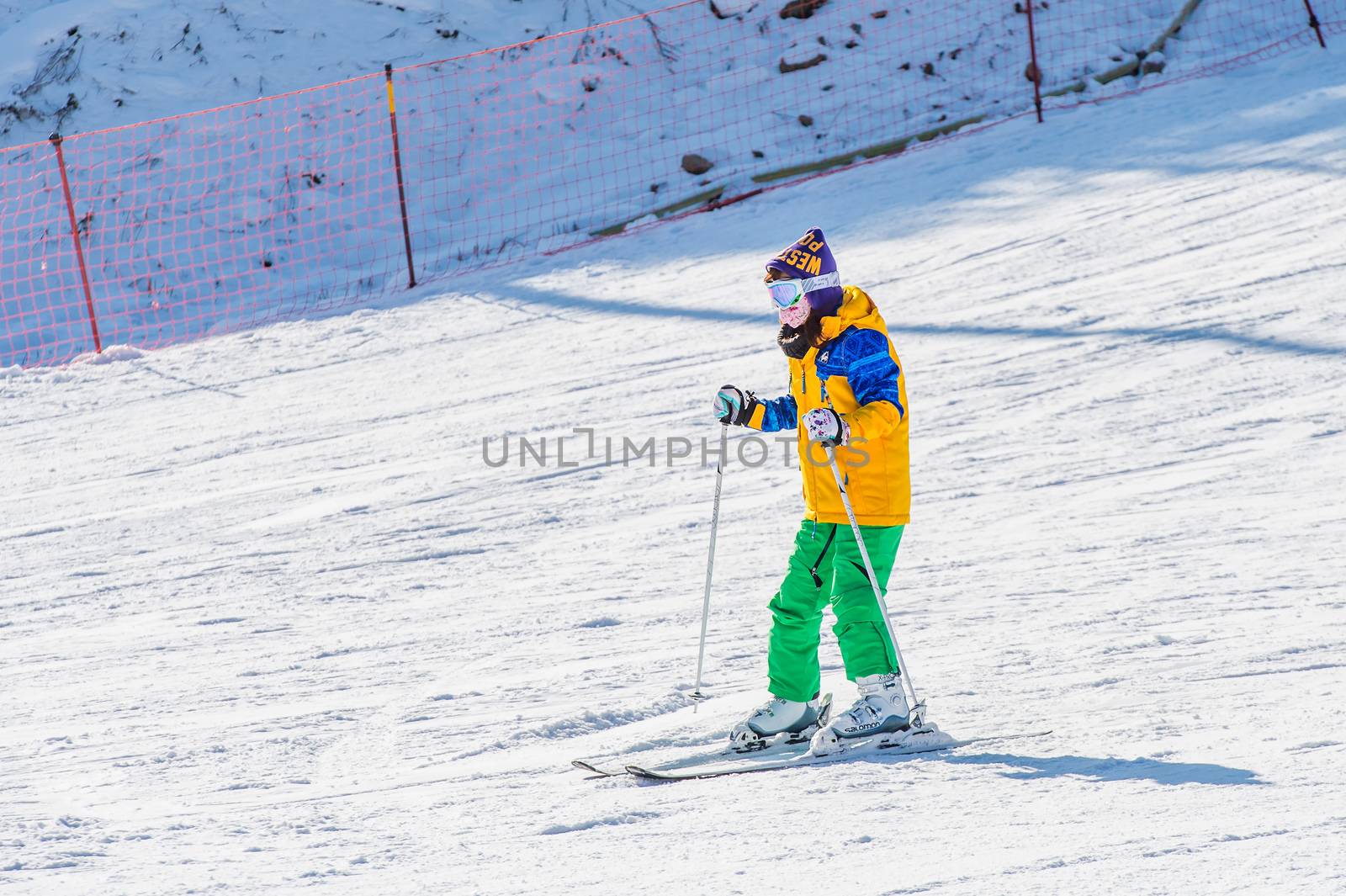 DEOGYUSAN,KOREA - JANUARY 1: Skier skiing on Deogyusan Ski Resort in winter,South Korea on January 1, 2016.