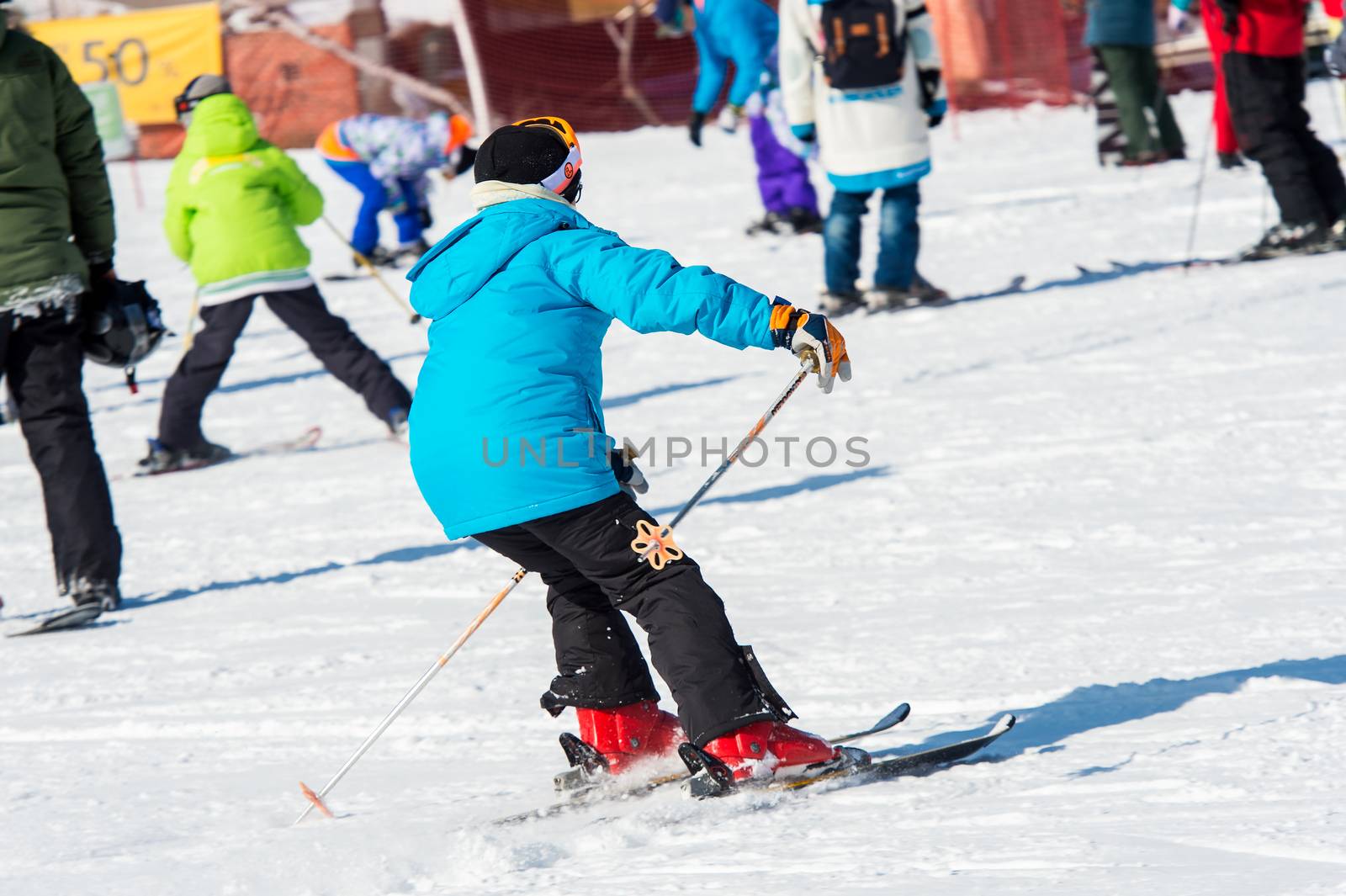 DEOGYUSAN,KOREA - JANUARY 1: Skier skiing on Deogyusan Ski Resort in winter,South Korea on January 1, 2016.