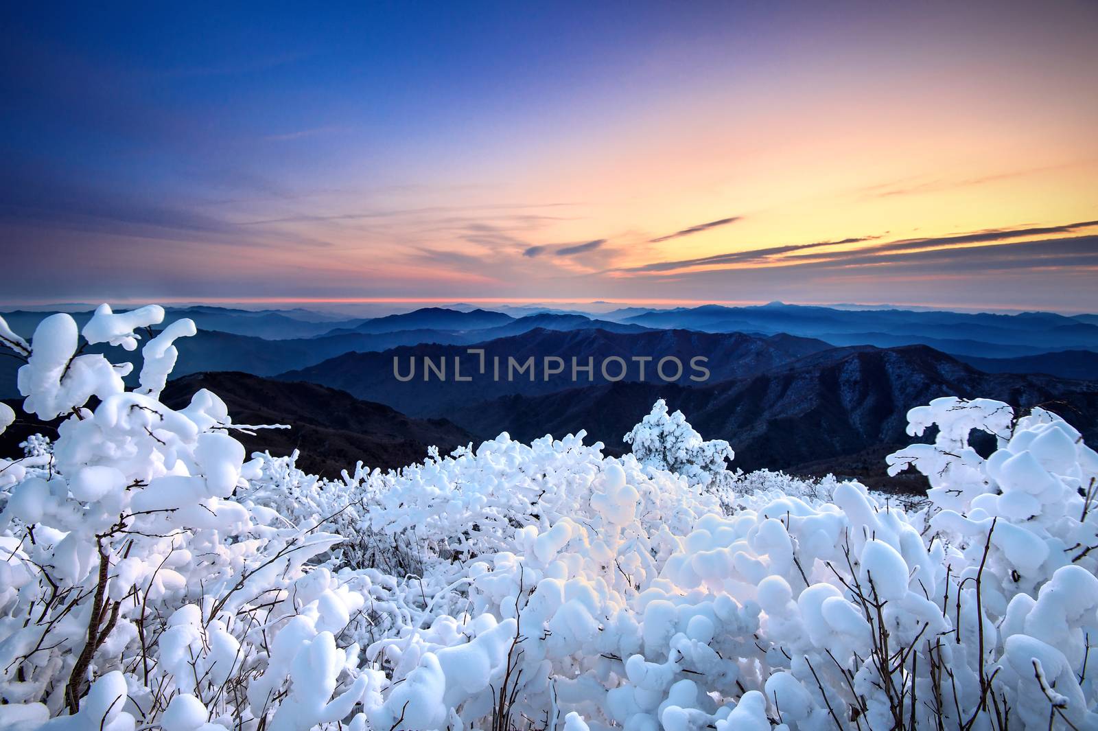 Sunrise on Deogyusan mountains covered with snow in winter,South by gutarphotoghaphy