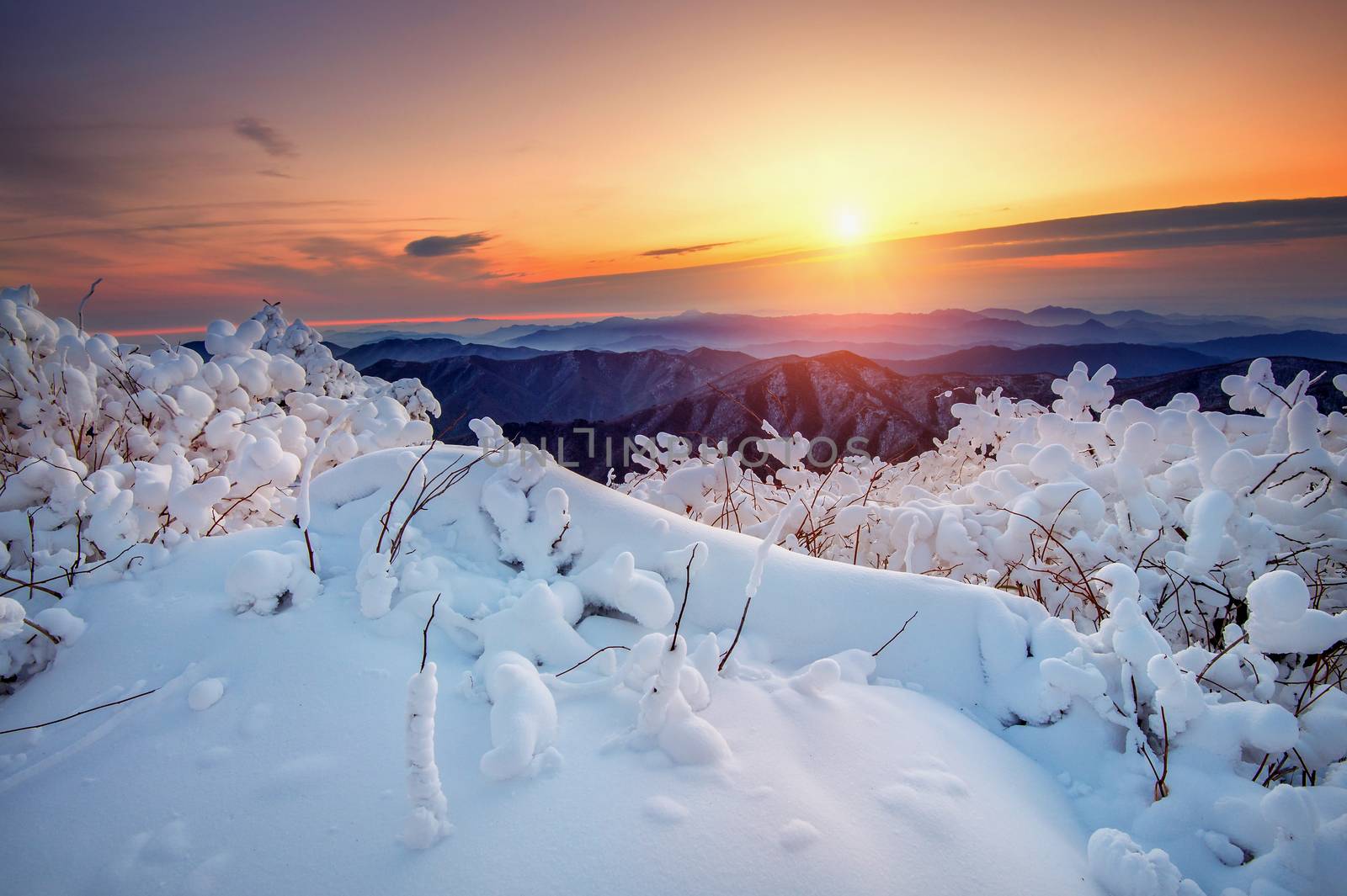 Sunrise on Deogyusan mountains covered with snow in winter,South by gutarphotoghaphy