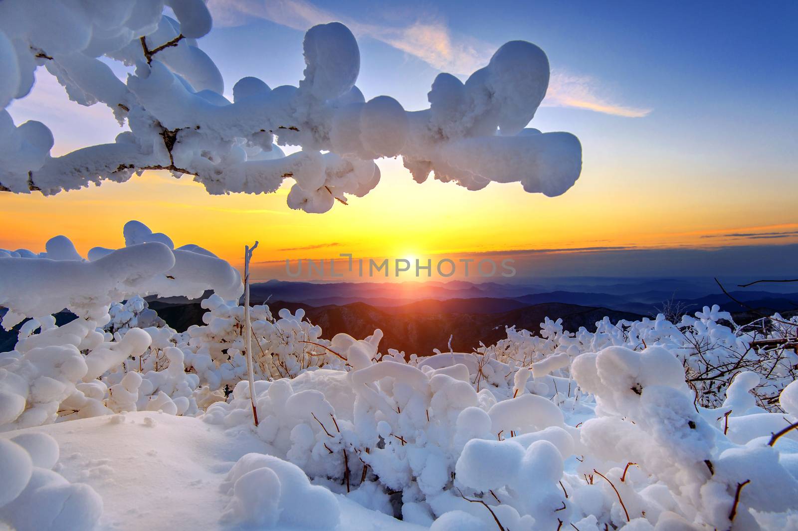 Sunrise on Deogyusan mountains covered with snow in winter,South by gutarphotoghaphy