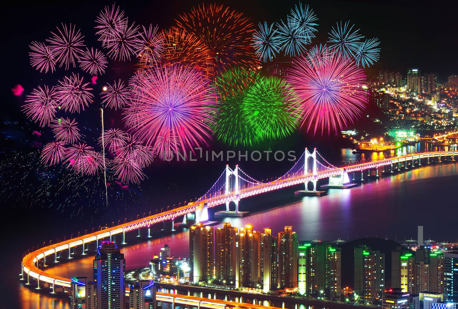 Firework festival at GwangAn Bridge in Busan,South Korea. by gutarphotoghaphy