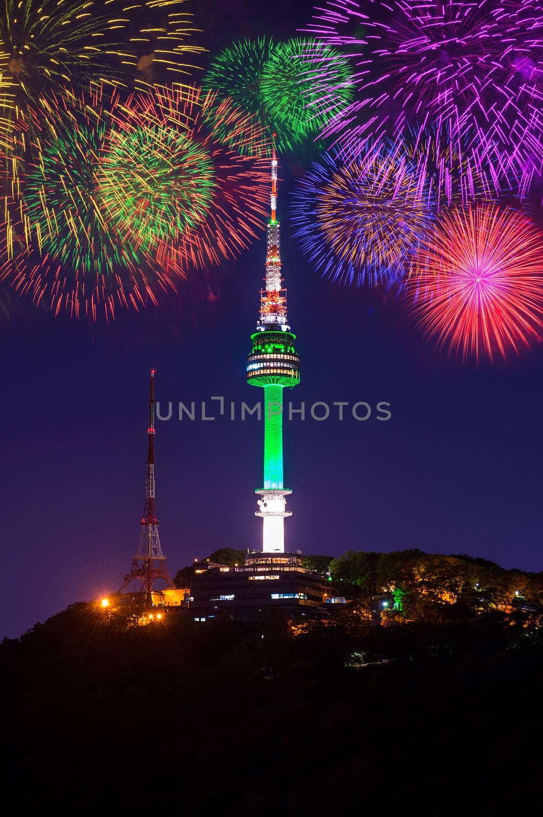 Seoul tower and firework in korea. by gutarphotoghaphy