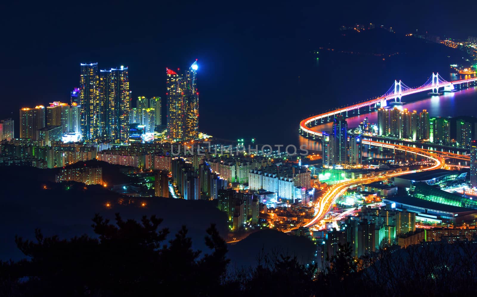 GwangAn Bridge and Haeundae at night in Busan,Korea by gutarphotoghaphy