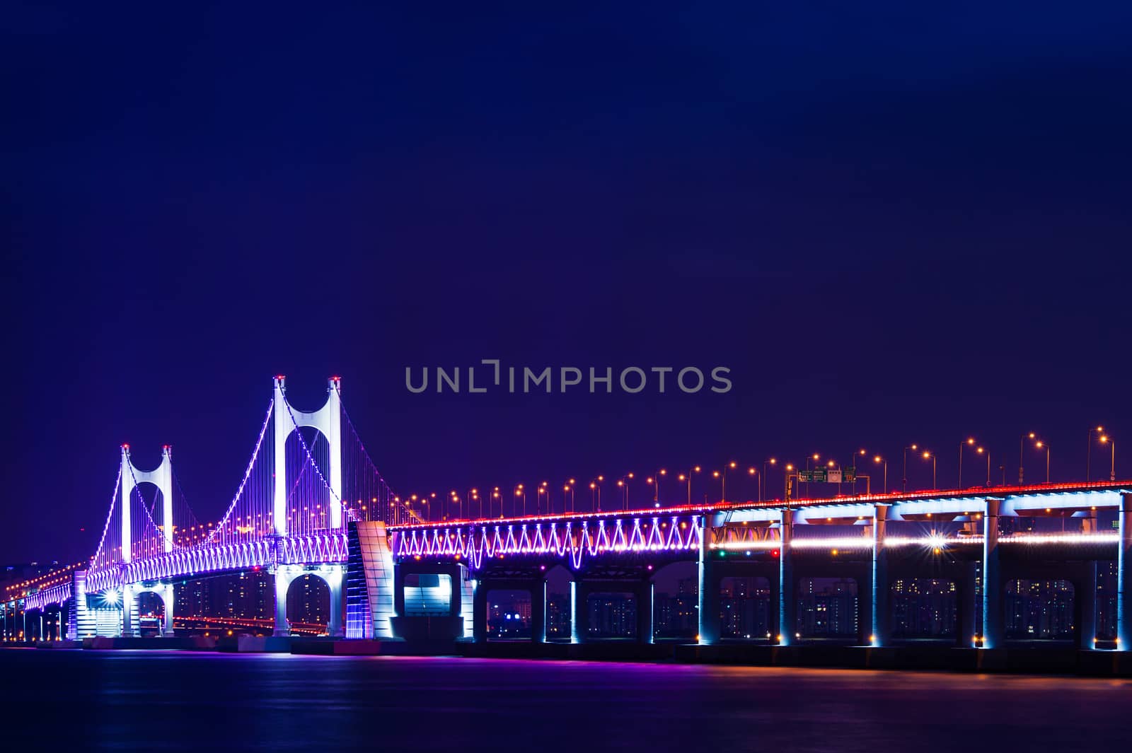 GwangAn Bridge and Haeundae at night in Busan,Korea