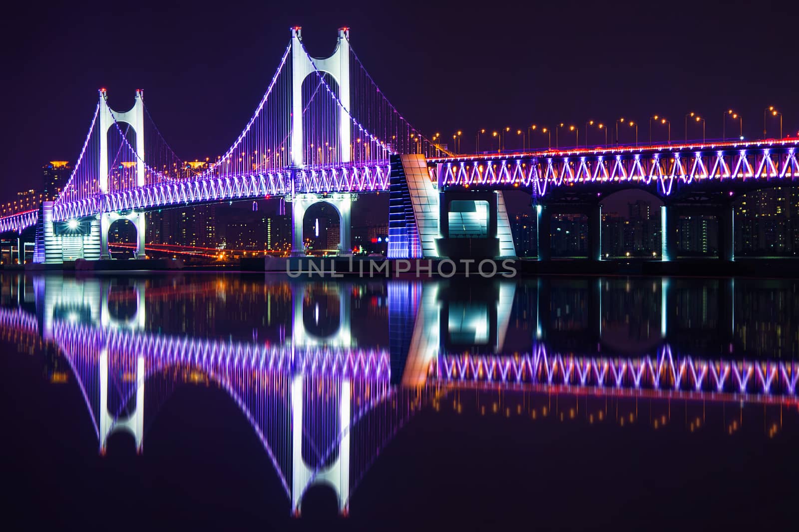 GwangAn Bridge and Haeundae at night in Busan,Korea