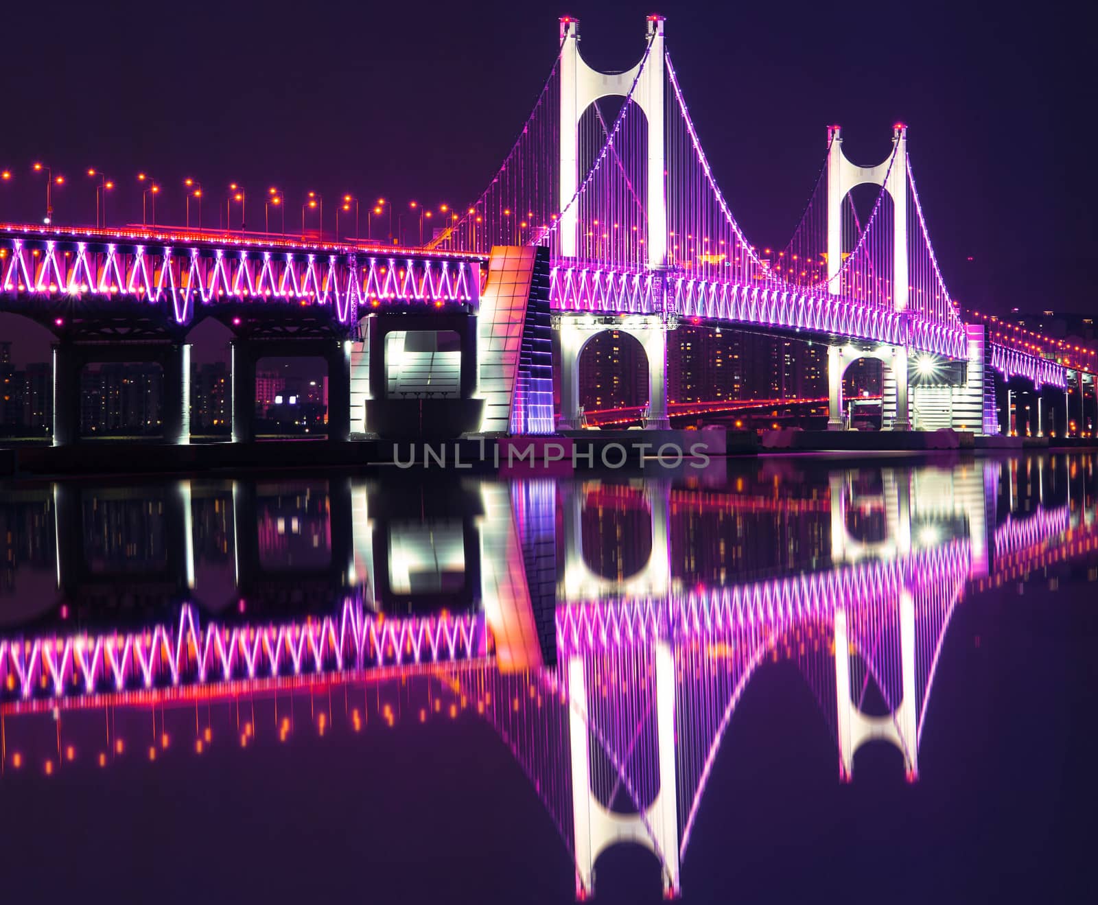 GwangAn Bridge and Haeundae at night in Busan,Korea