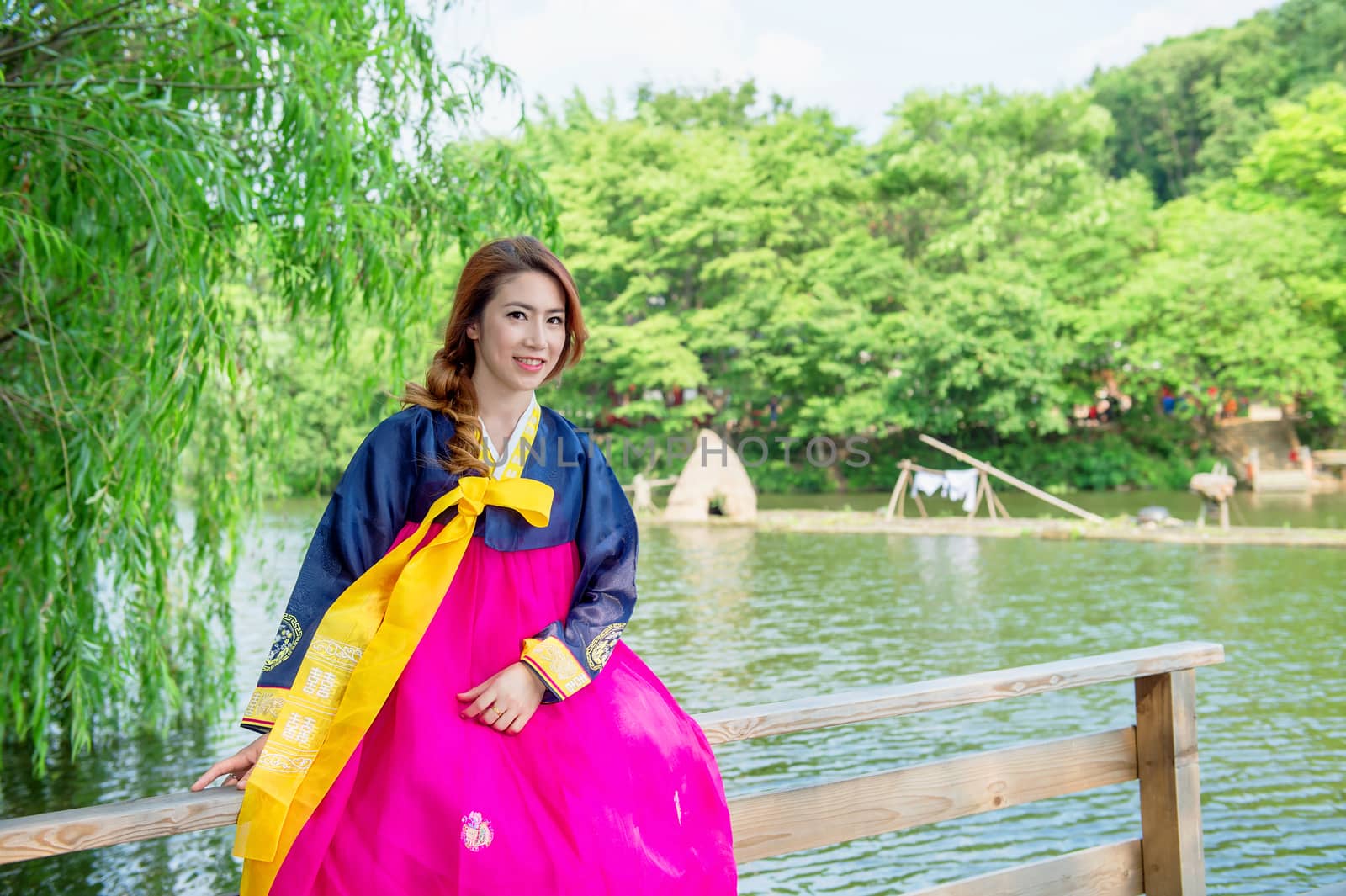 Woman with Hanbok,the traditional Korean dress.