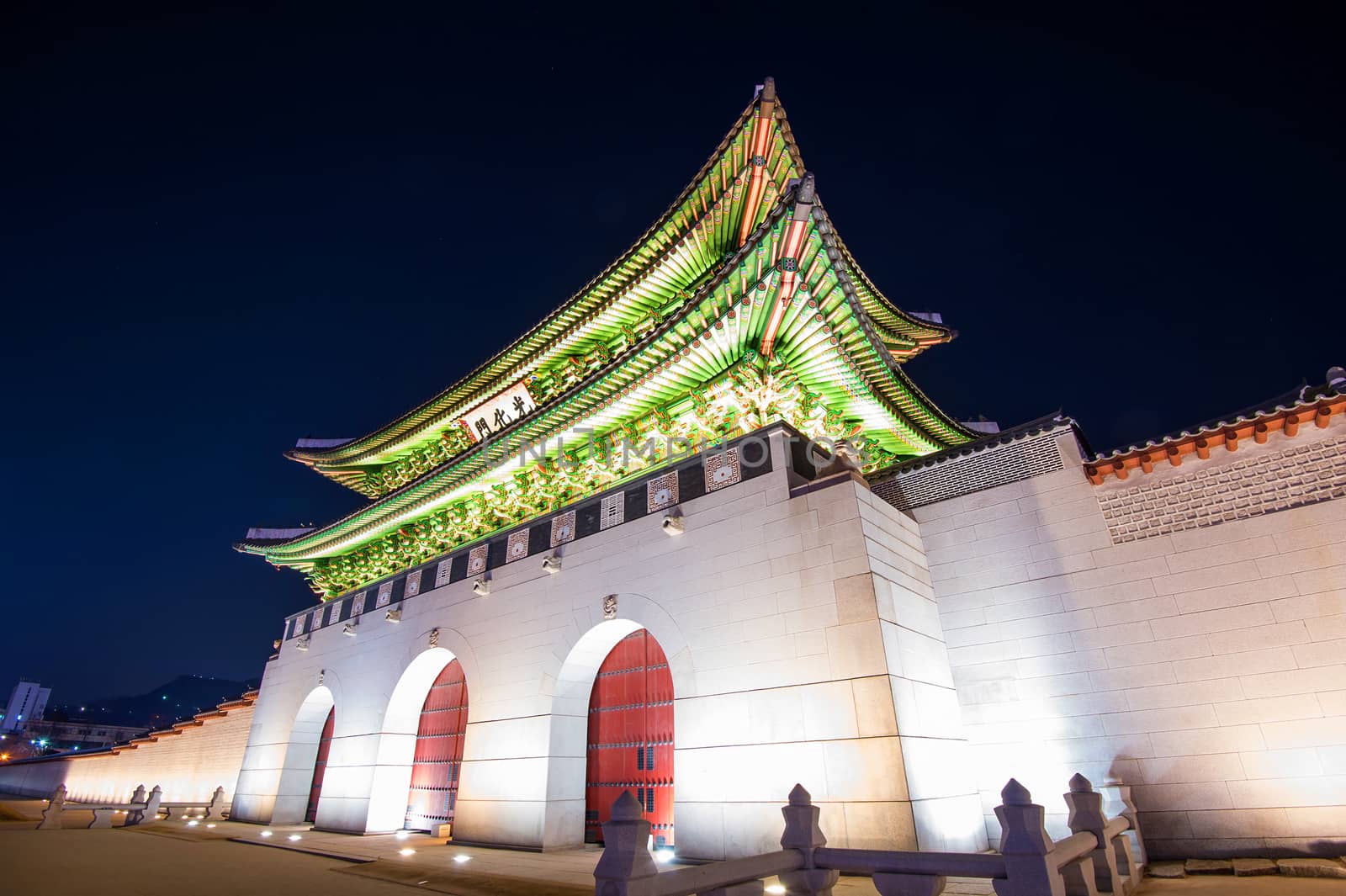 Geyongbokgung Palace at night in Seoul, South Korea. by gutarphotoghaphy