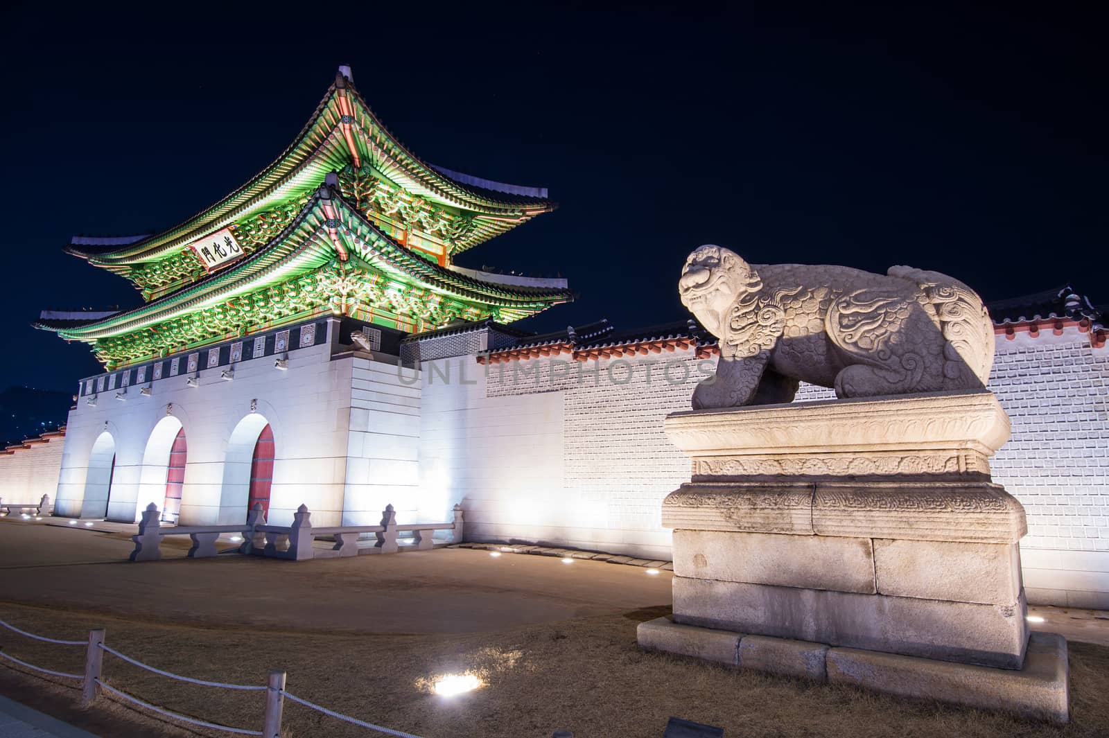 Geyongbokgung Palace at night in Seoul, South Korea. by gutarphotoghaphy