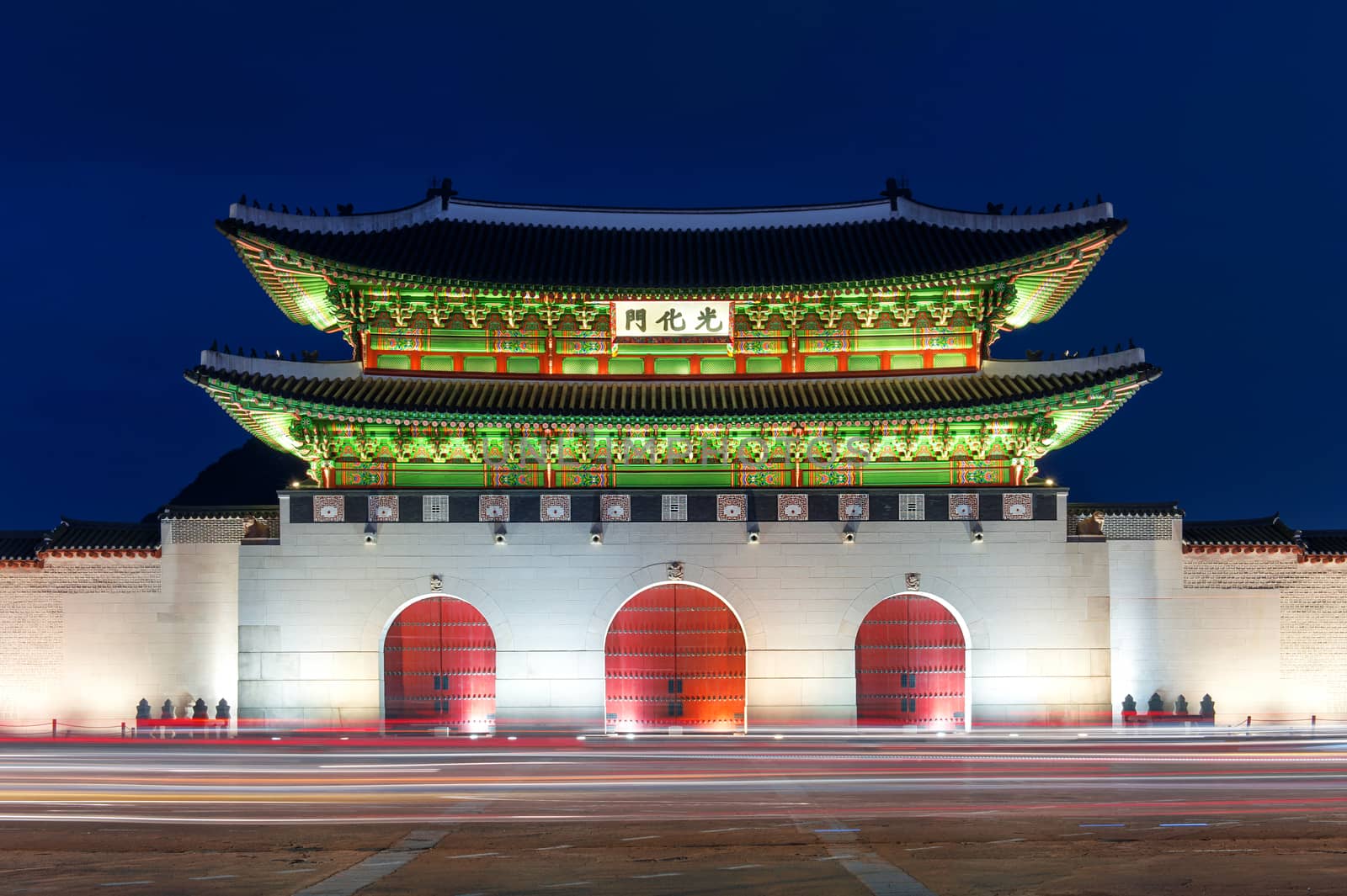 Gyeongbokgung palace at night in Seoul, South Korea. by gutarphotoghaphy