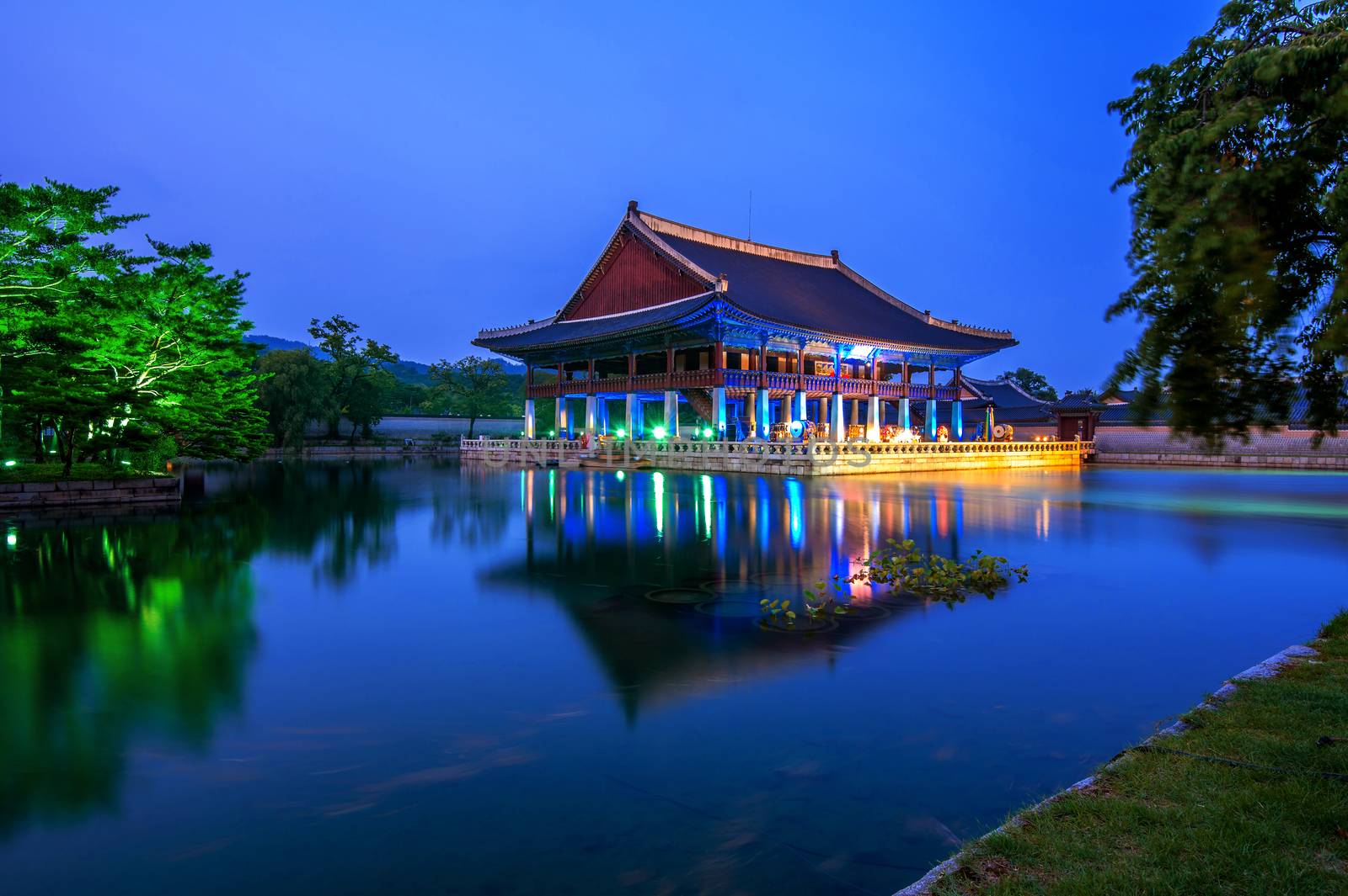 Gyeongbokgung Palace and Milky Way at night in seoul,Korea.