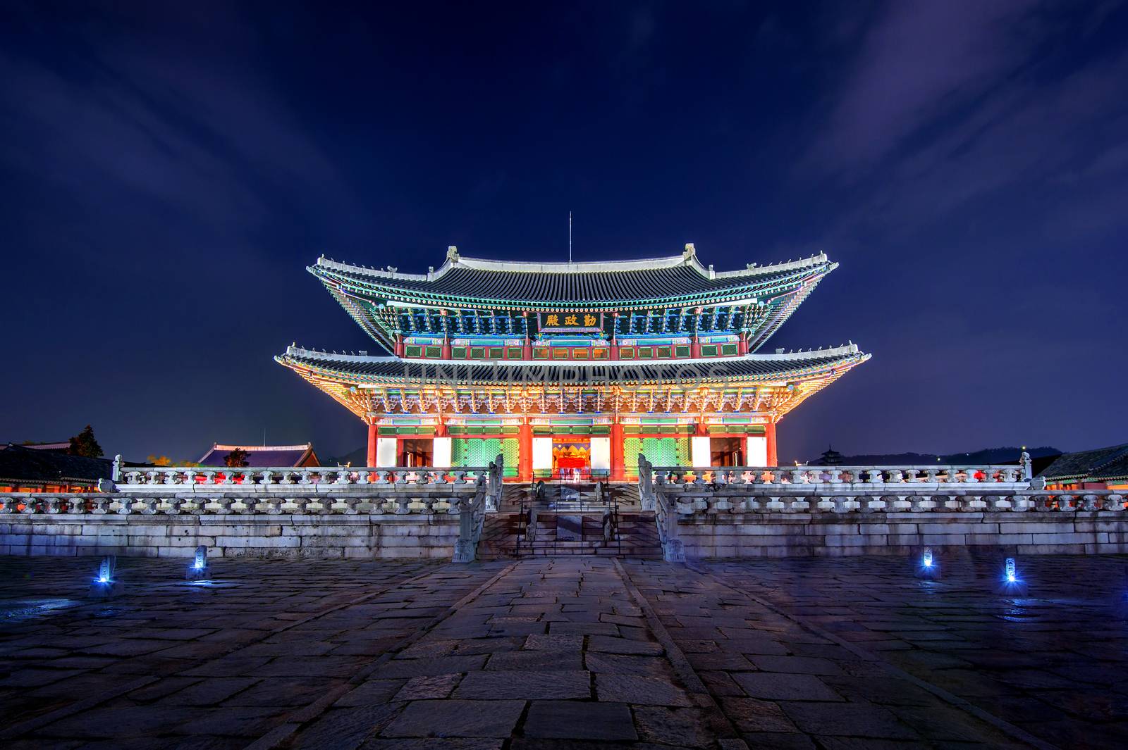 Gyeongbokgung Palace and Milky Way at night in seoul,Korea.