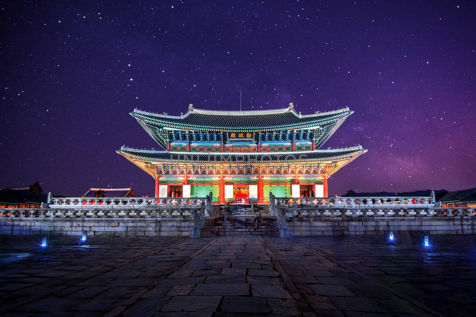 Gyeongbokgung Palace and Milky Way at night in seoul,Korea. by gutarphotoghaphy