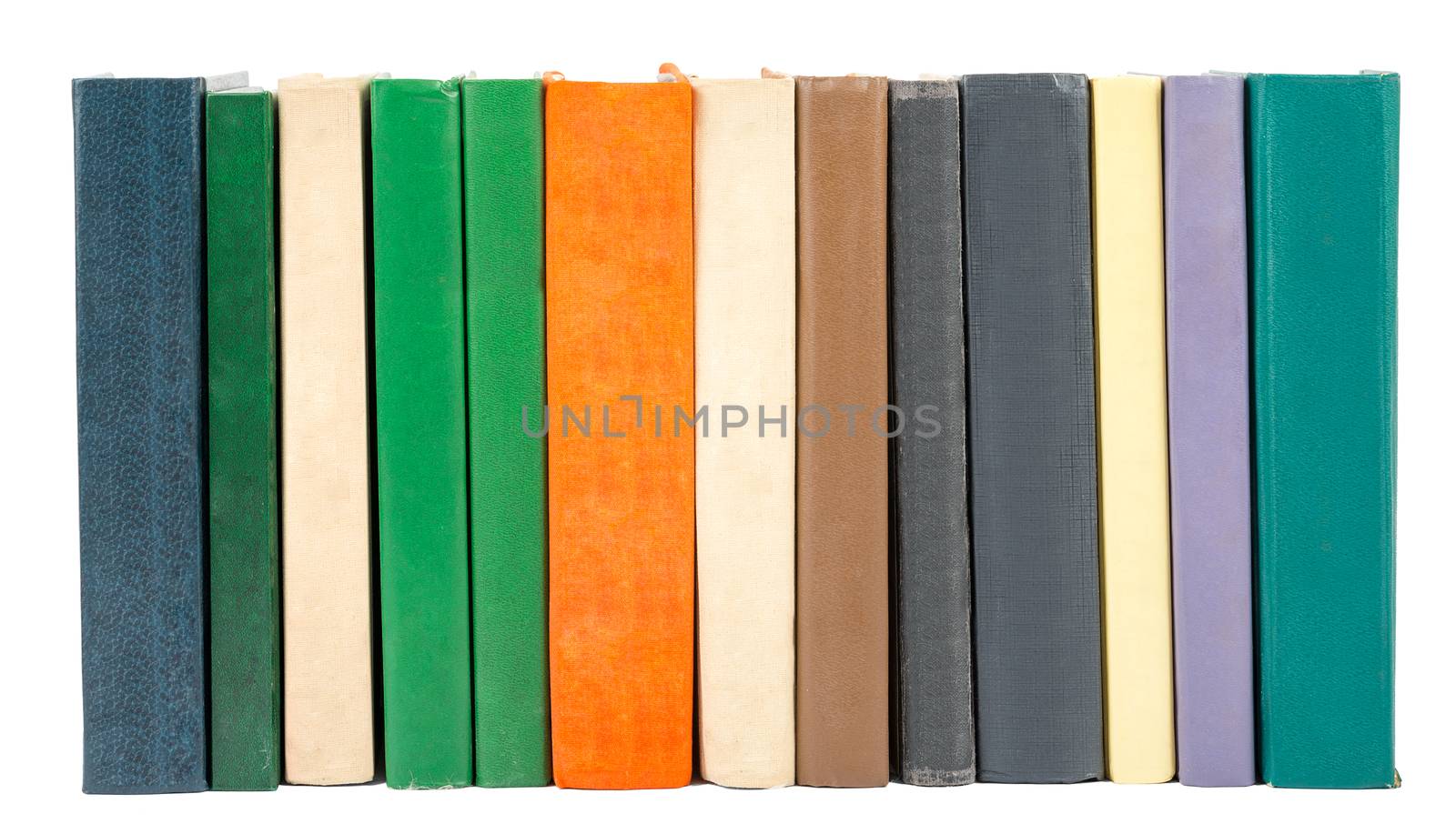 Set of colorful books isolated on white background, closeup