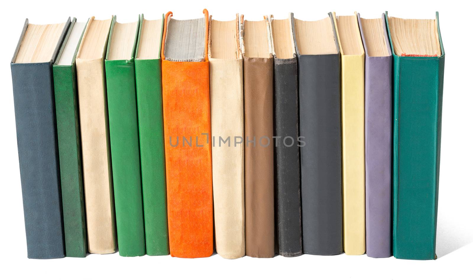 Set of colorful books isolated on white background, closeup